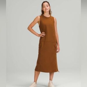 Lululemon Pocketed Drop Waist Midi Dress In Copper Brown Size 14